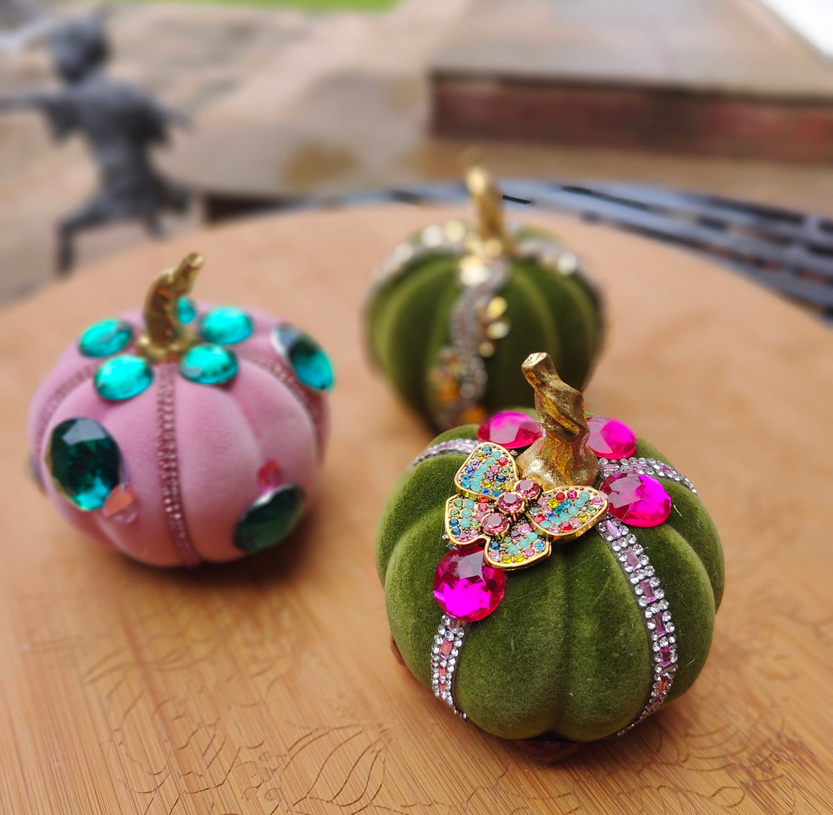 Trio set of mini pumpkins pink and green