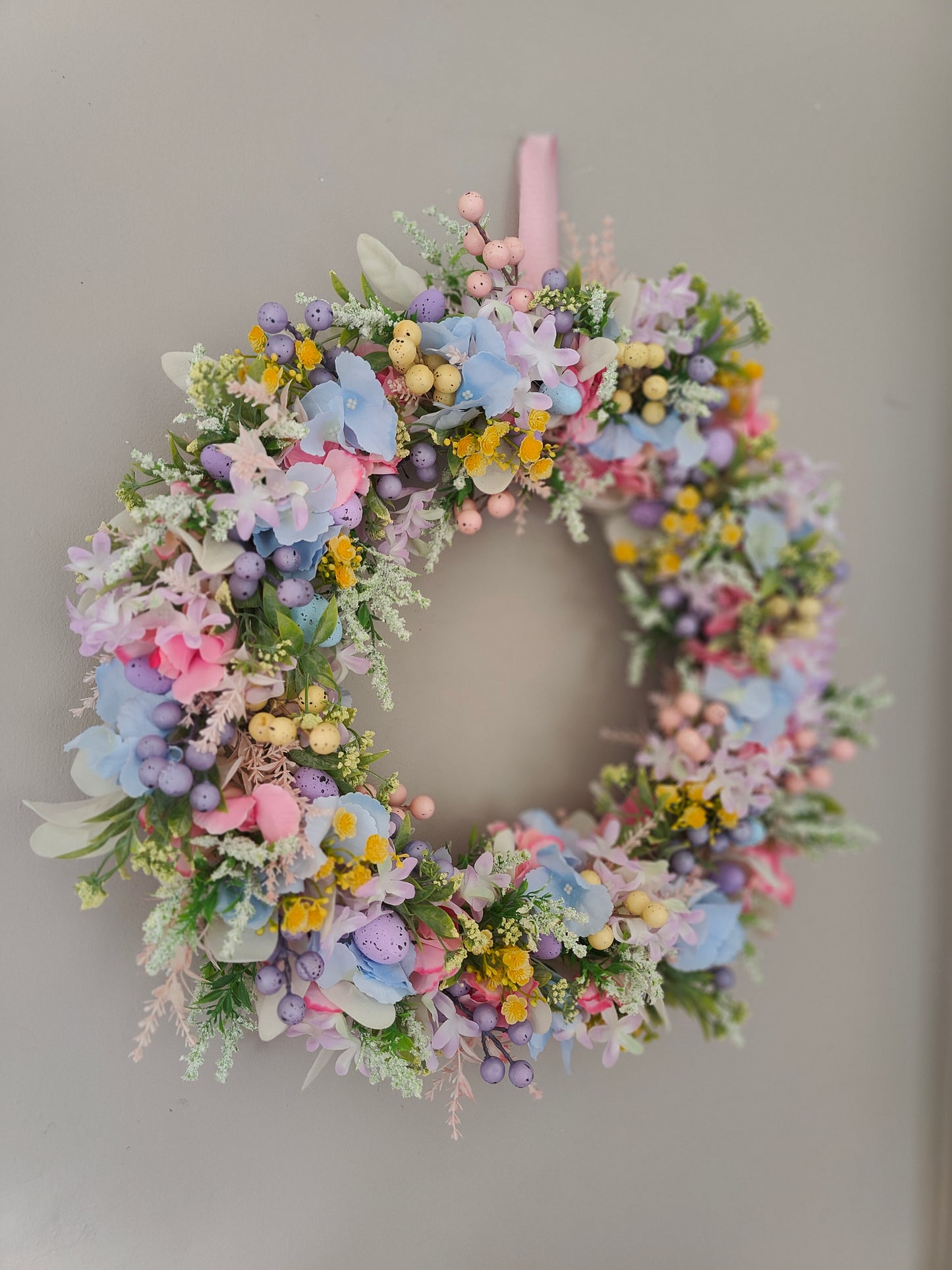 Easter wreath pastels Easter eggs mini pastel blue pink lilac lemon