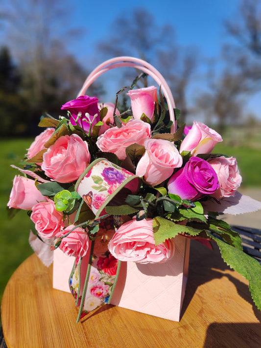 Flowers artificial floral arrangement gift present handbag home decor bridesmaid flowers