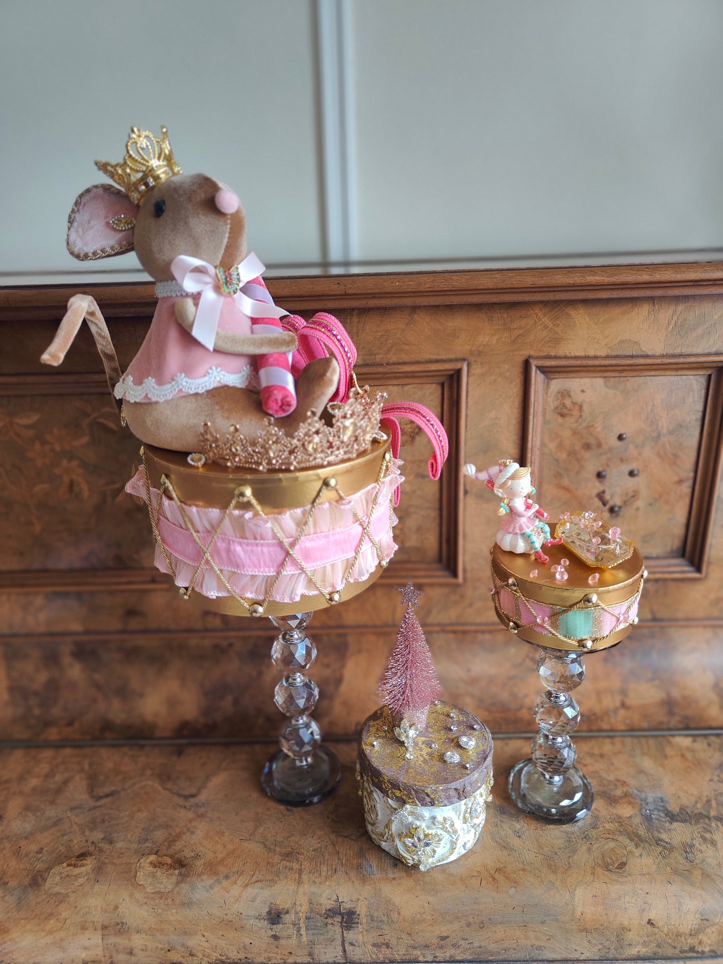 Christmas drum decoration December Diamonds fairy elf pink and mint green