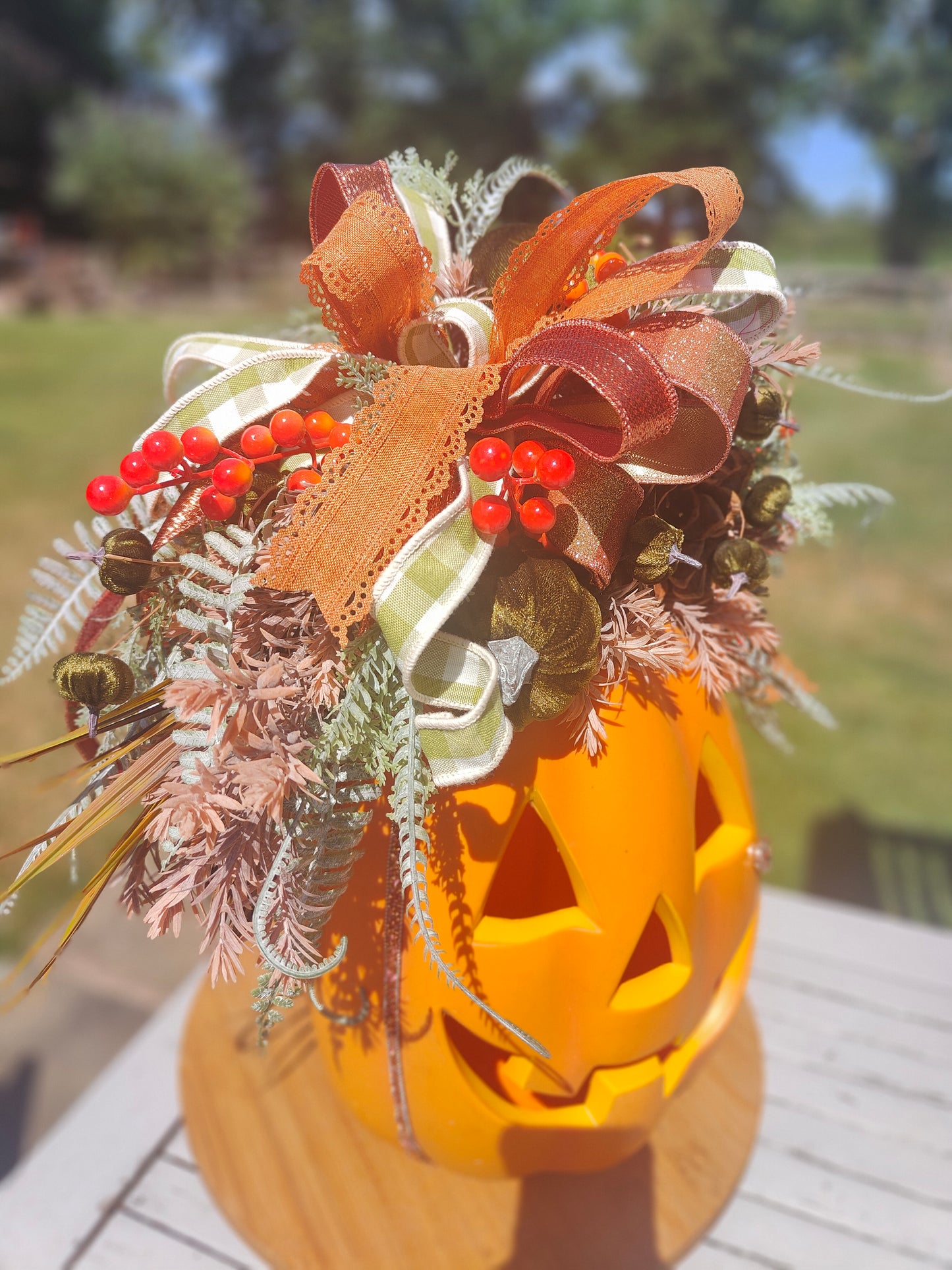Autumn Large pumpkin jack o lantern decoration arrangement centrepiece display