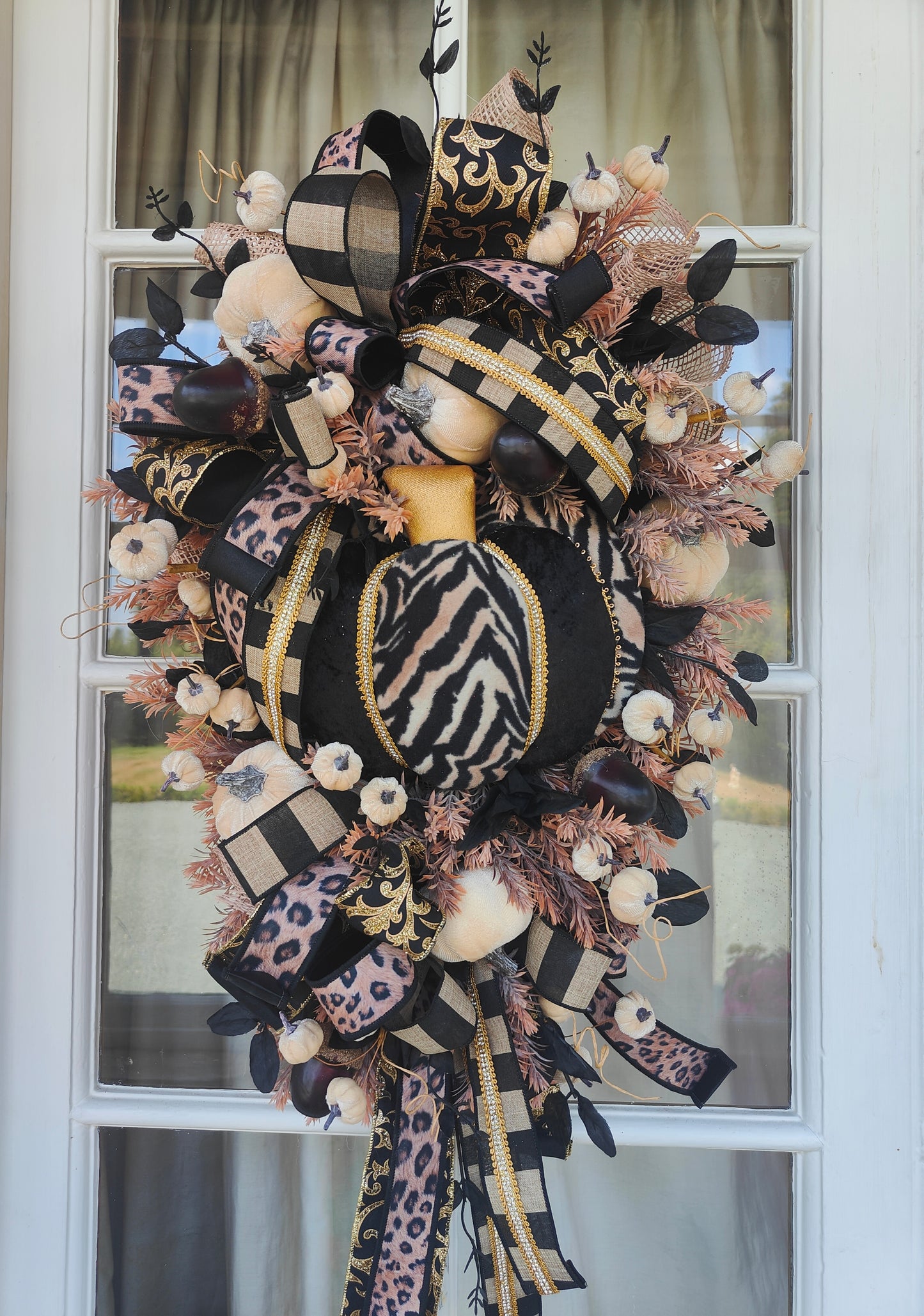 Autumn swag wreath leopard print pumpkin home decor Autumn colours bling diamante embellishment