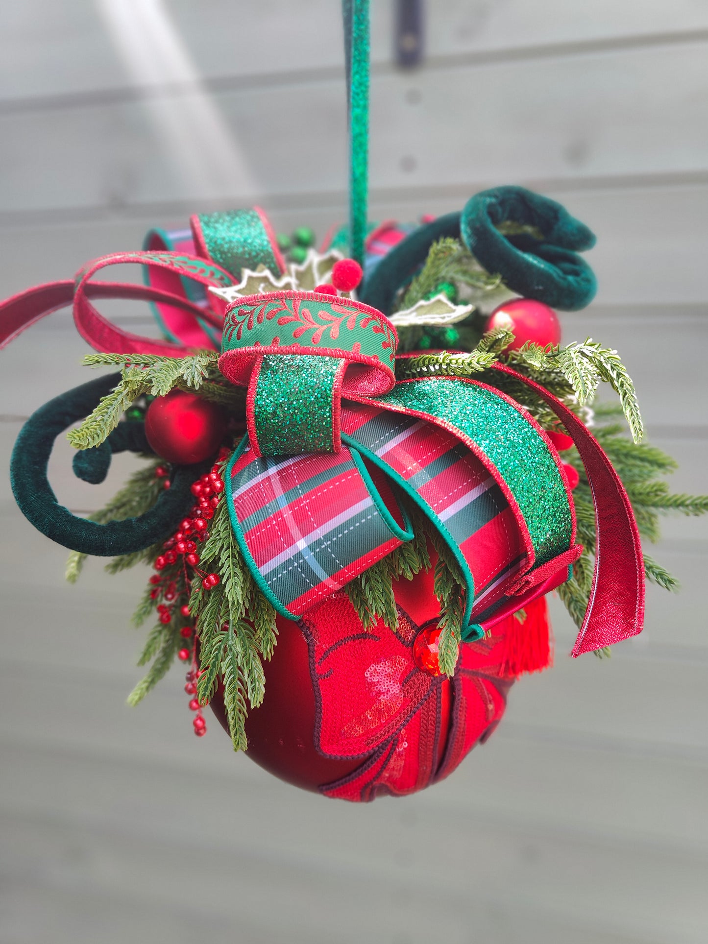 Bauble large decorated hanging red Christmas bauble 20cm