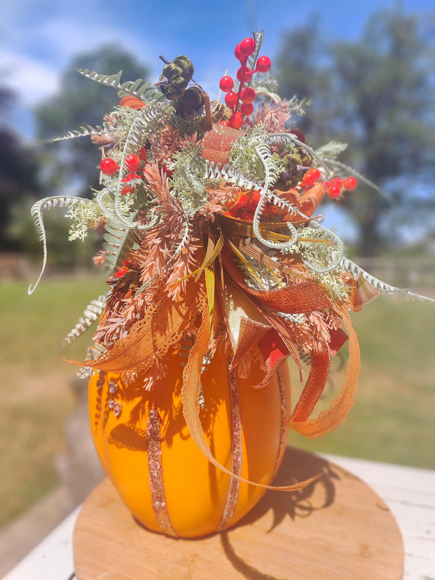 Autumn Large pumpkin jack o lantern decoration arrangement centrepiece display