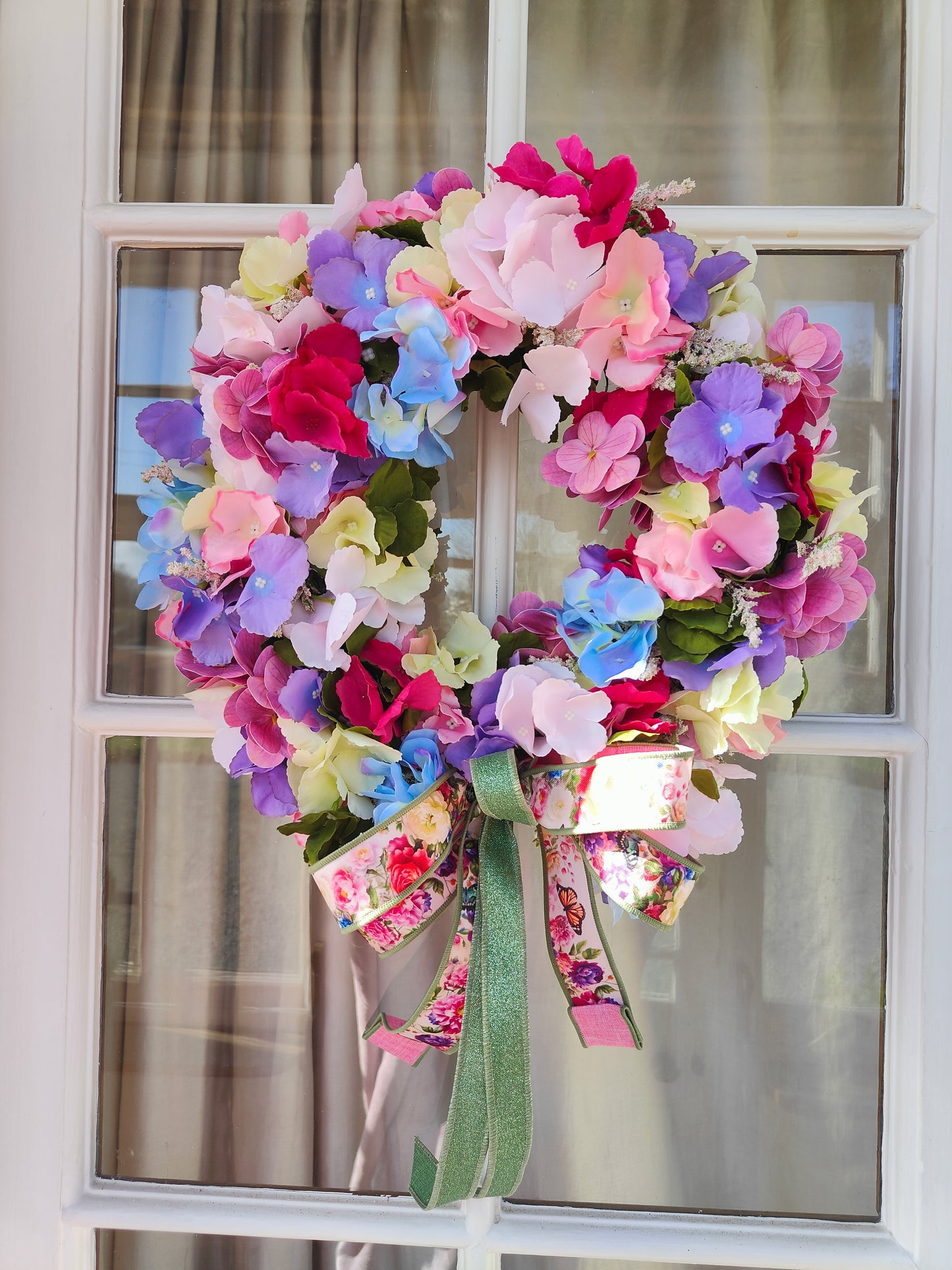 Spring wreath hydrangea Spring Summer multi colours pinks lavender blue Bridgerton pastels