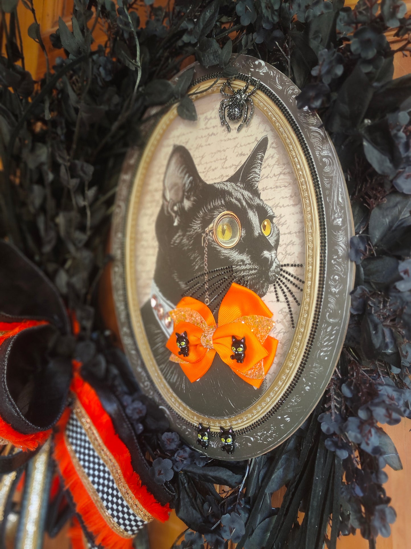Halloween black cat deluxe Gothic glam wreath