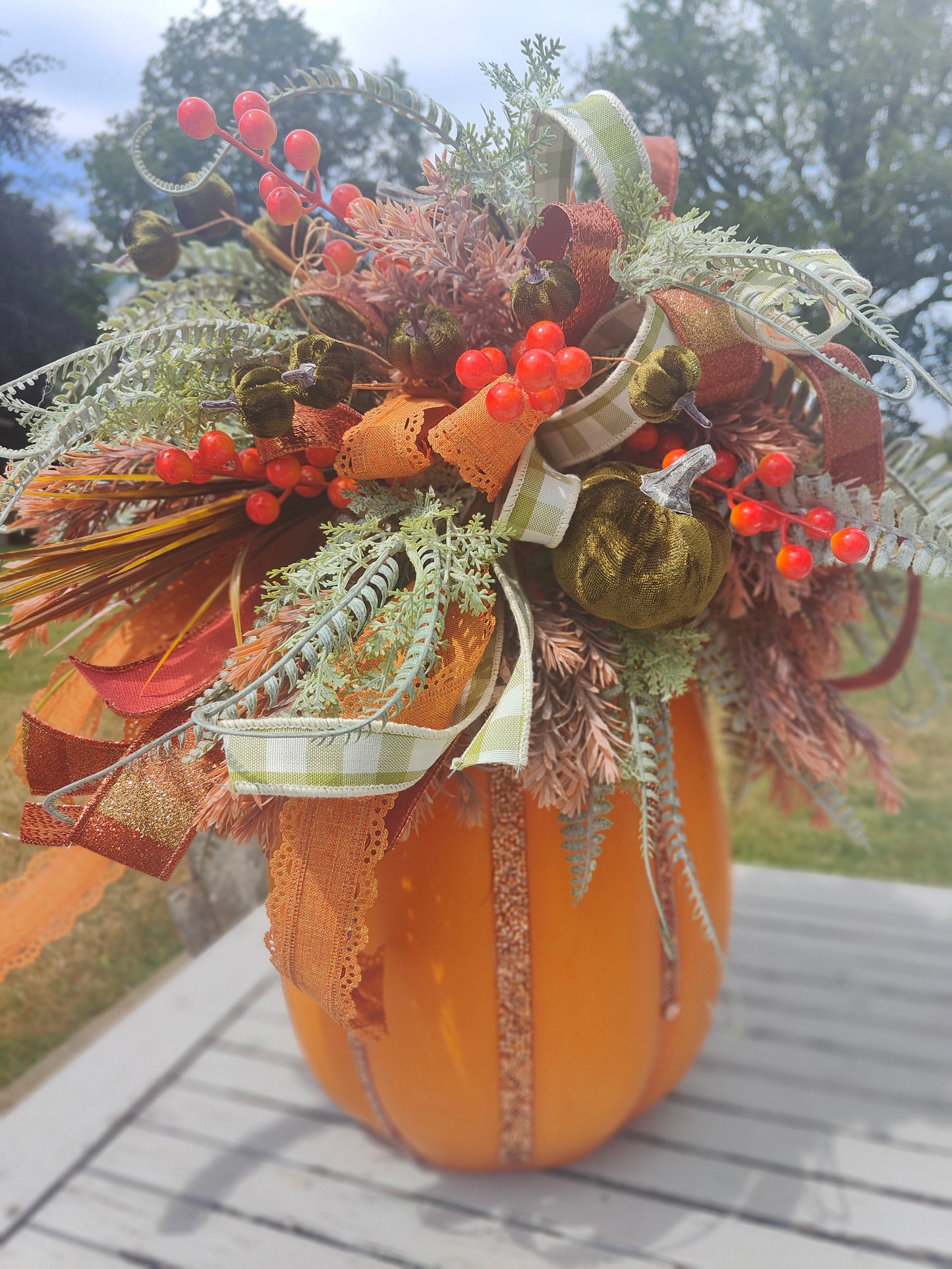 Autumn Large pumpkin jack o lantern decoration arrangement centrepiece display