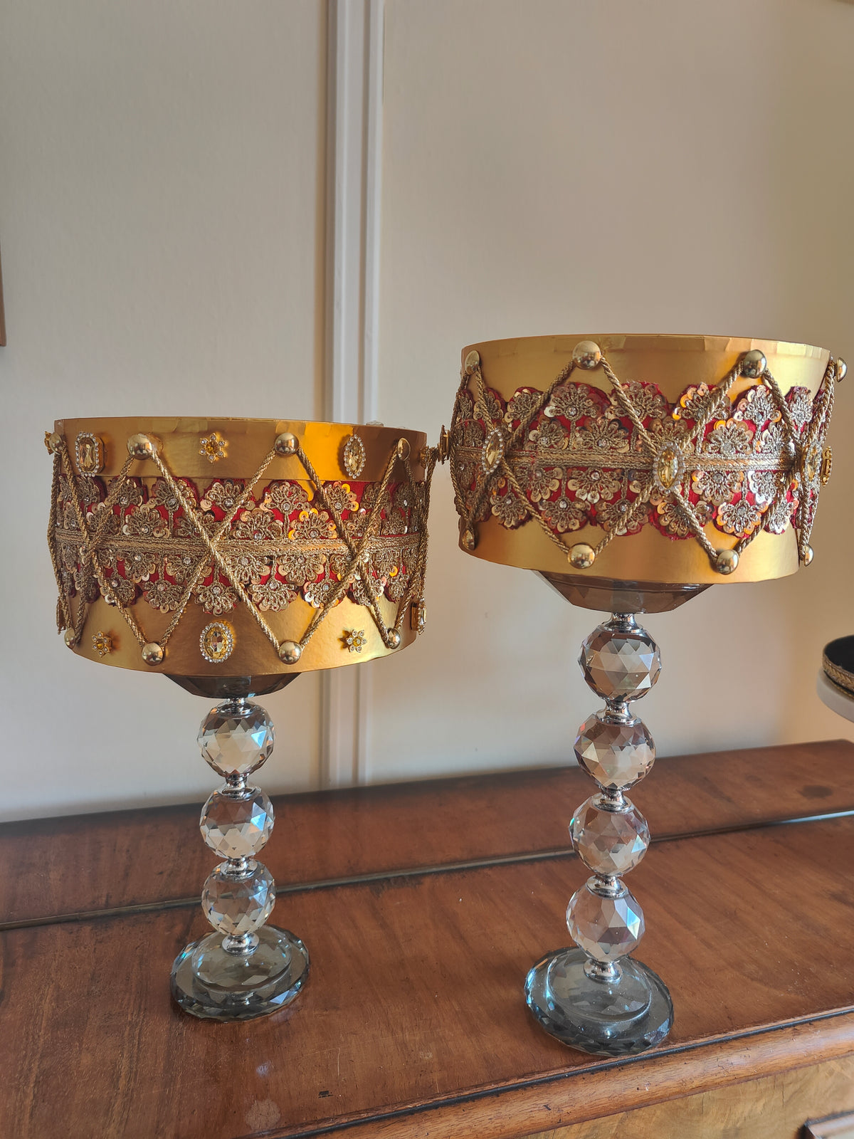 Nutcracker Drums pair of regal embellished gold and red Christmas decorations