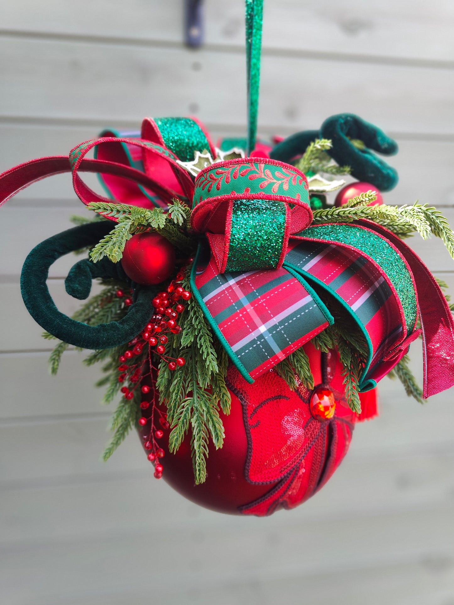 Bauble large decorated hanging red Christmas bauble 20cm