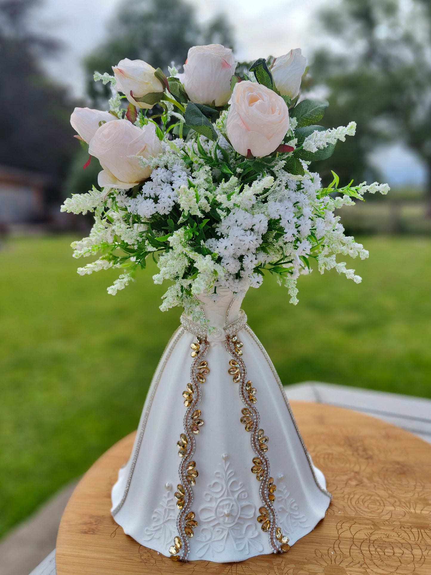 Wedding dress vase tablecentre hen party wedding table flowers, princess party