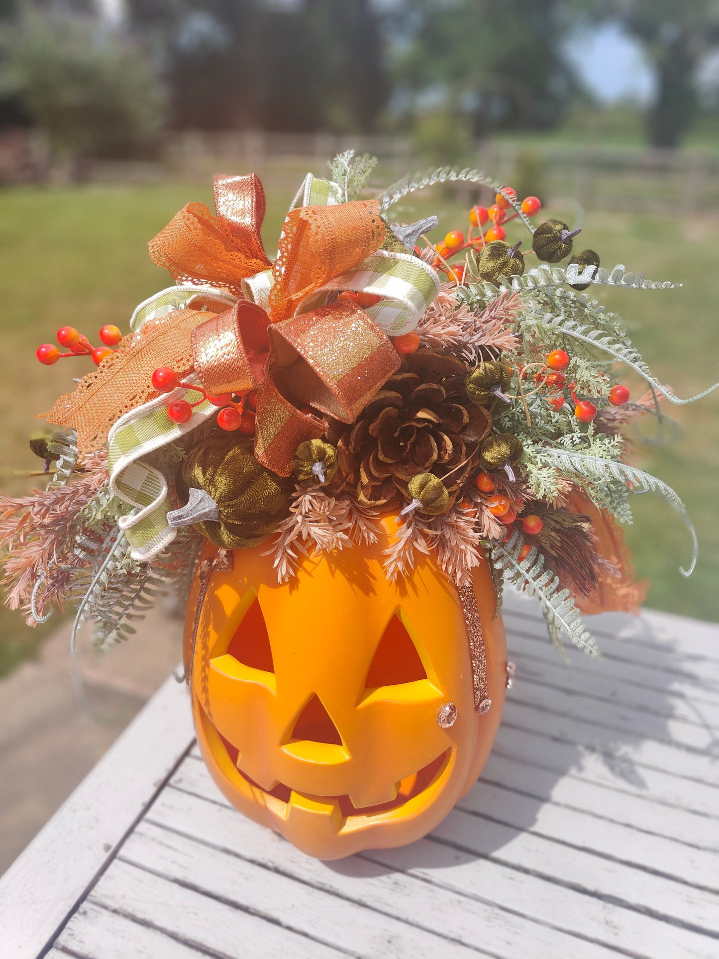 Autumn Large pumpkin jack o lantern decoration arrangement centrepiece display