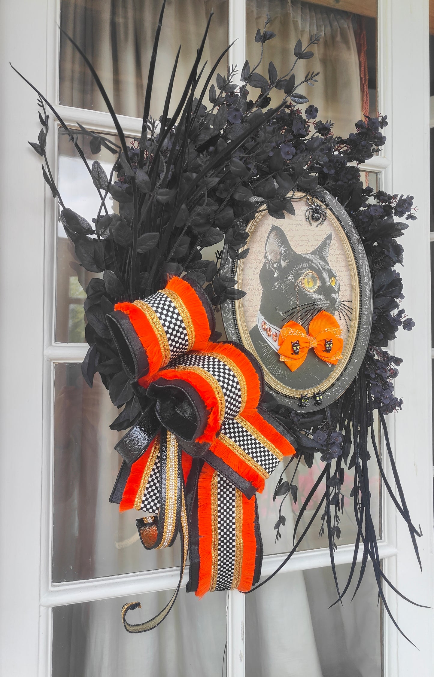 Halloween black cat deluxe Gothic glam wreath