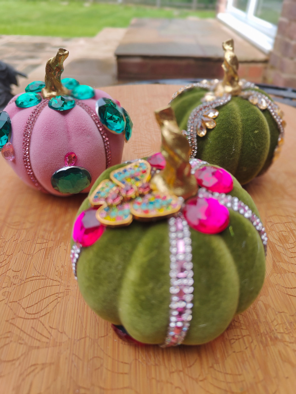 Trio set of mini pumpkins pink and green