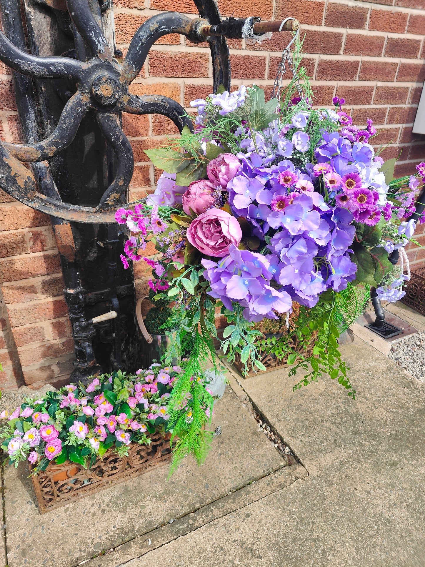 Hanging basket lavender lilac mauve large basket garden patio front door porch
