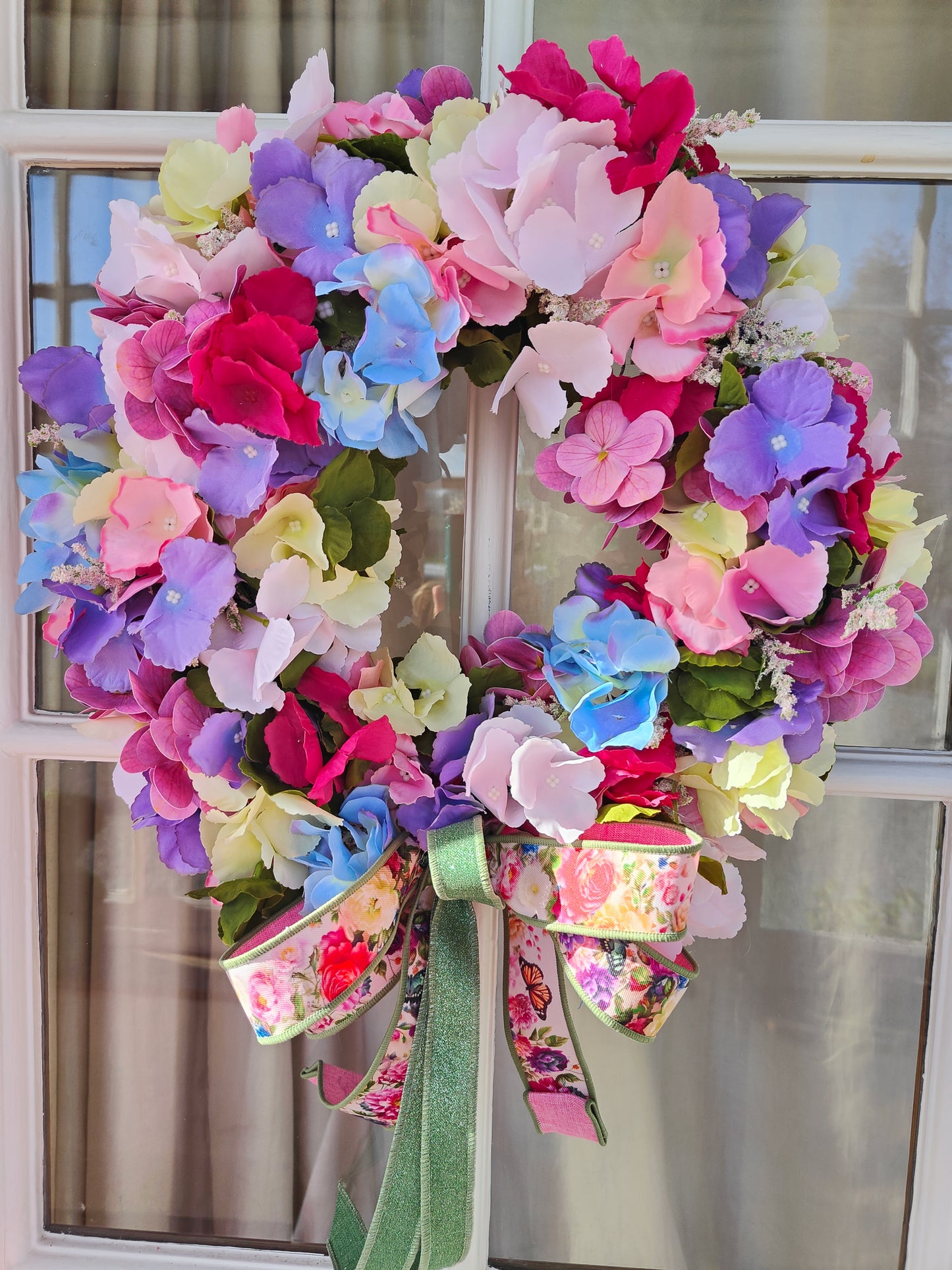 Spring wreath hydrangea Spring Summer multi colours pinks lavender blue Bridgerton pastels
