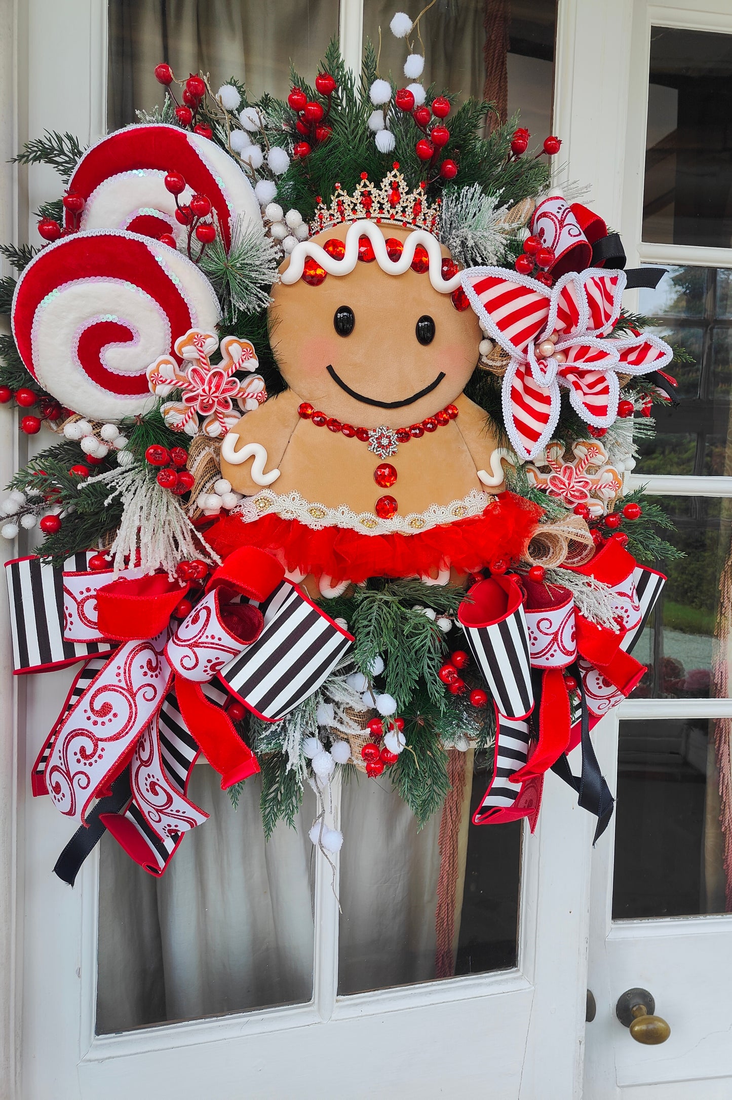 Gingerbread wreath large princess candy cane Raz Imports luxury huge door wreath