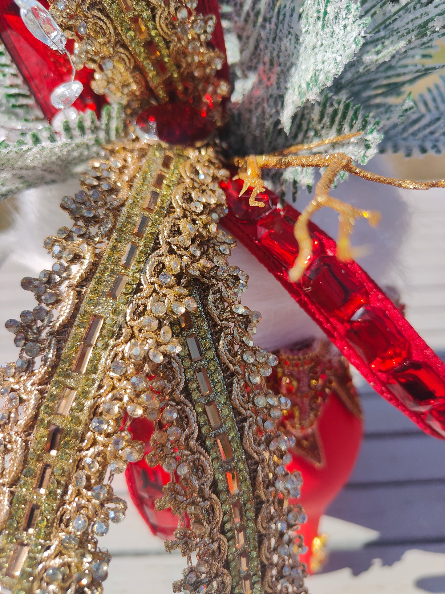 Mrs Claus boot high heeled red embellished centrepiece deluxe