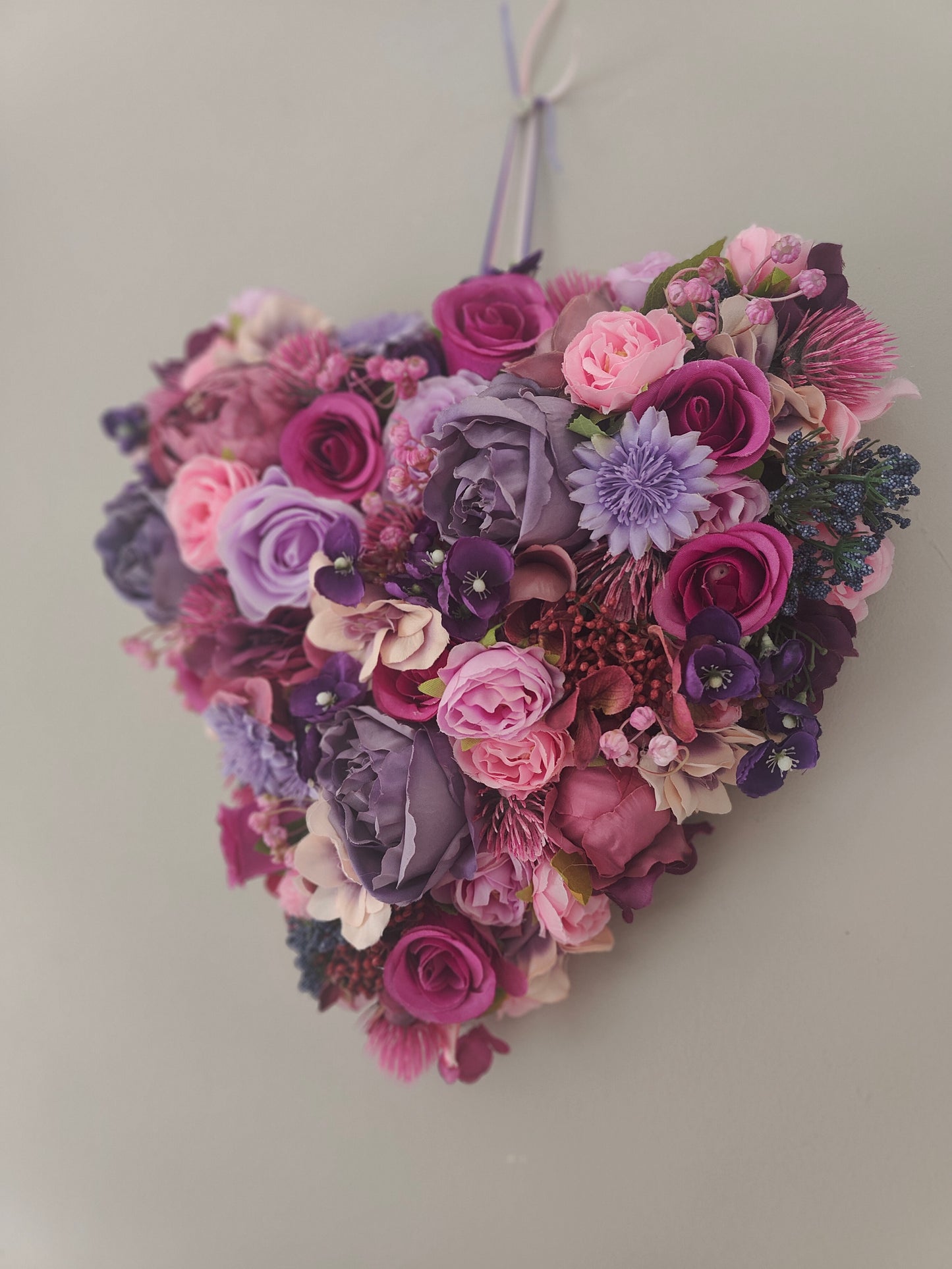Heart wreath lilac lavender mauve pastel pinks gift mother's day memorial door hanger patio decor