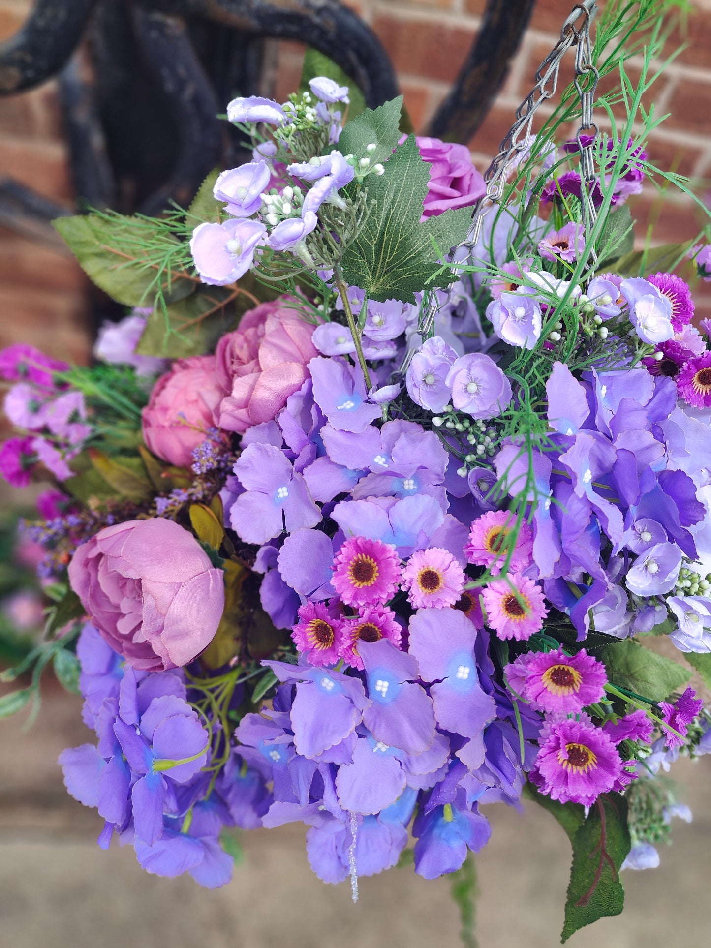 Hanging basket lavender lilac mauve large basket garden patio front door porch