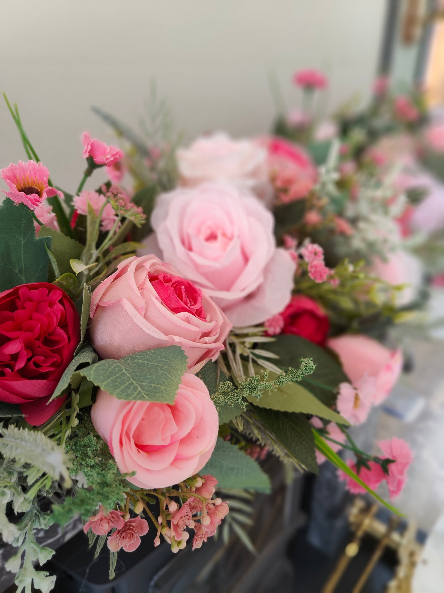 Garland pink artificial flowers door wedding flowers kitchen mantelpiece fireplace surround