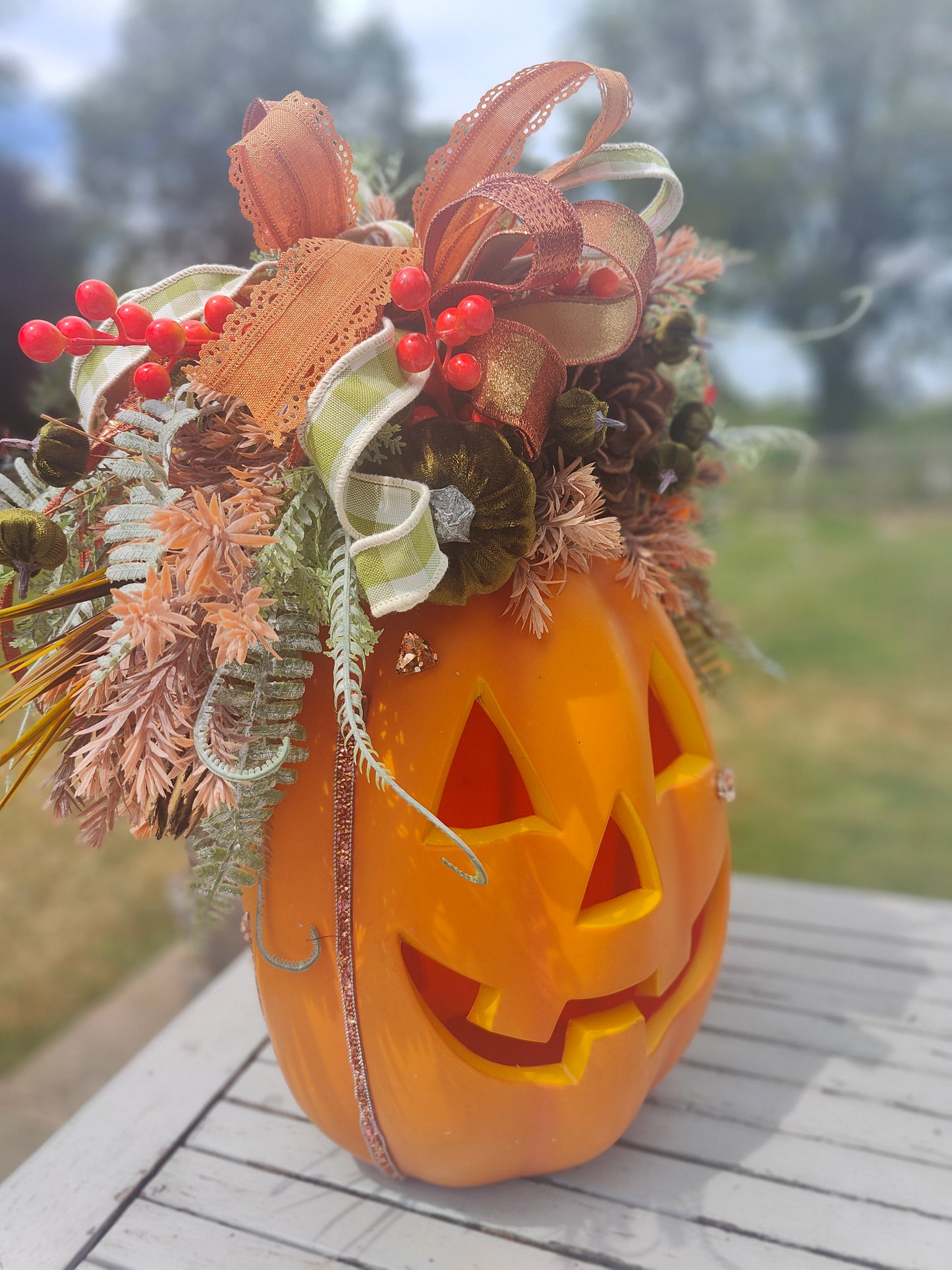 Autumn Large pumpkin jack o lantern decoration arrangement centrepiece display