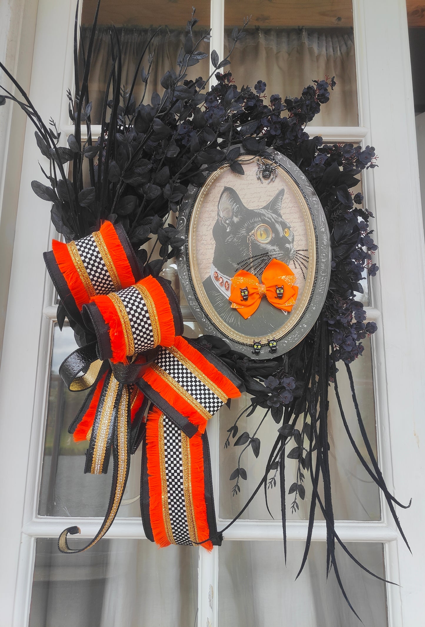 Halloween black cat deluxe Gothic glam wreath