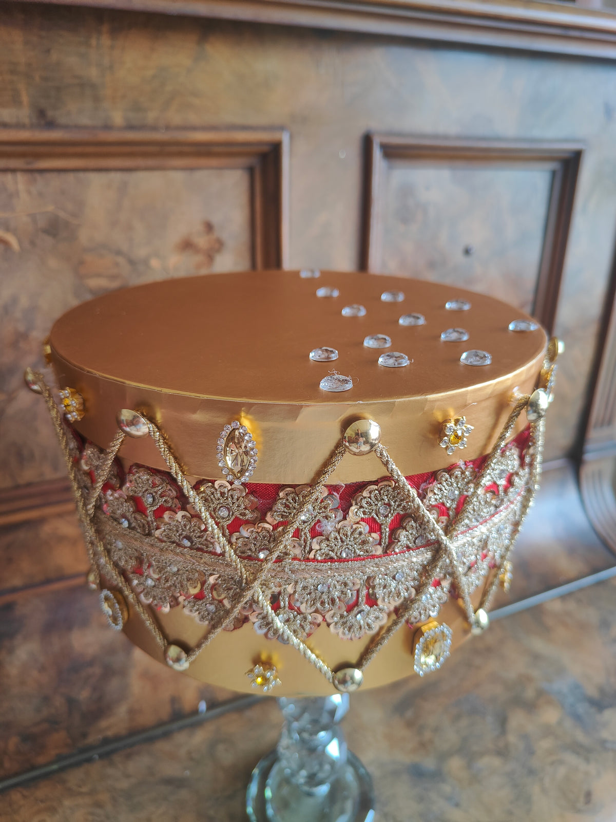 Nutcracker Drums pair of regal embellished gold and red Christmas decorations