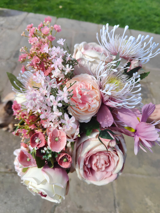 Bridal bouquet, wedding bouquet, vintage pinks, hand-tied bouquets of artificial flowers