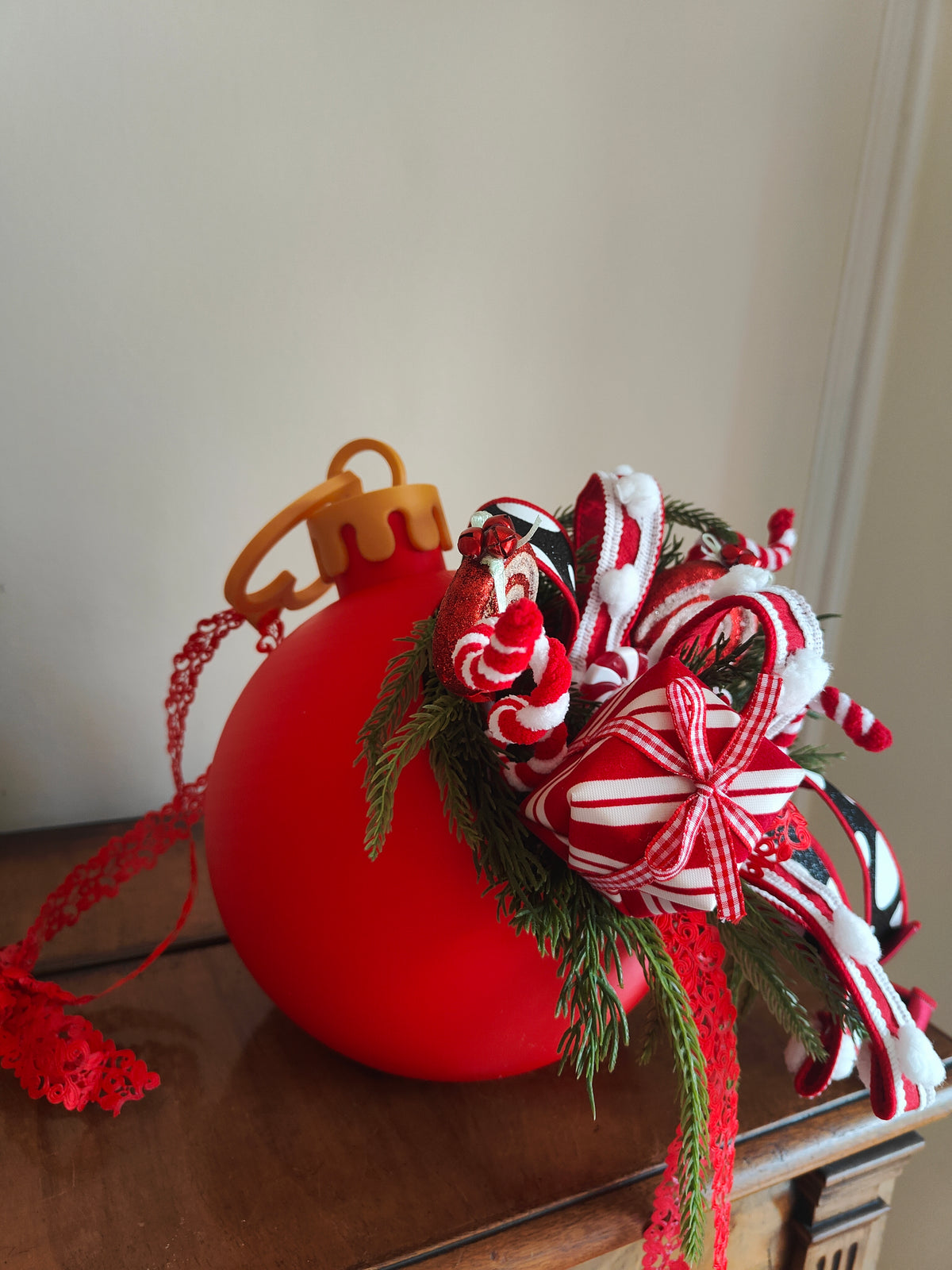 Large red bauble red and white Christmas decoration