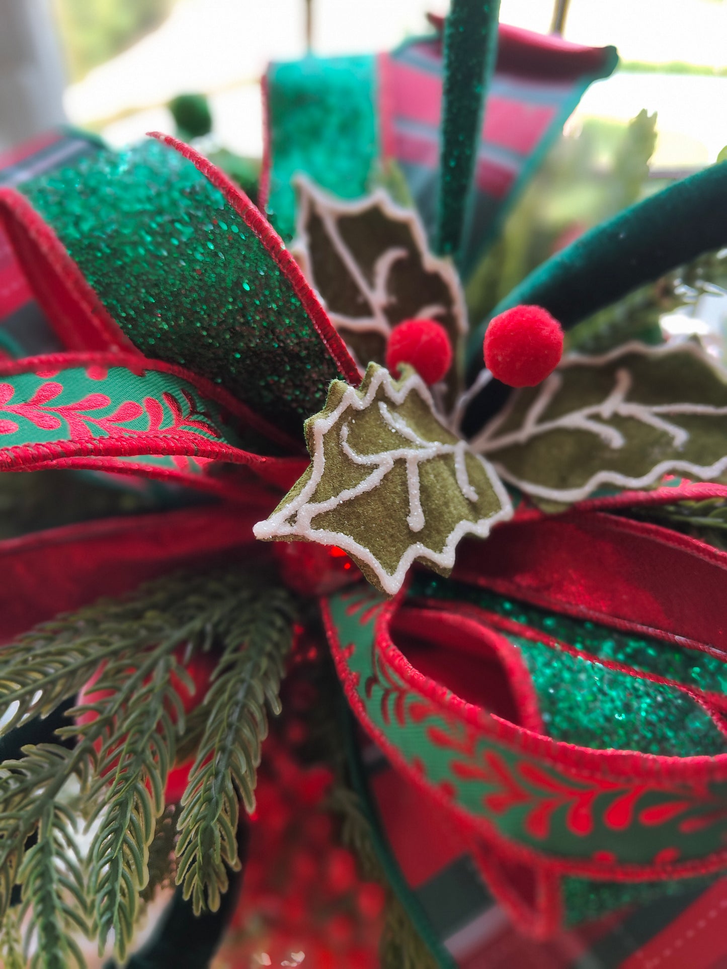 Bauble large decorated hanging red Christmas bauble 20cm