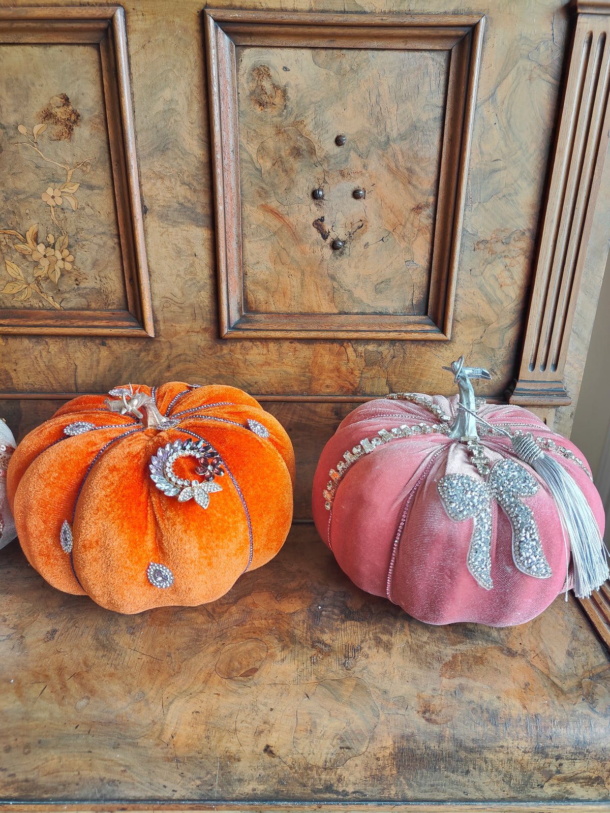 Pumpkins velvet bling pumpkins orange cream green pink Autumn decor