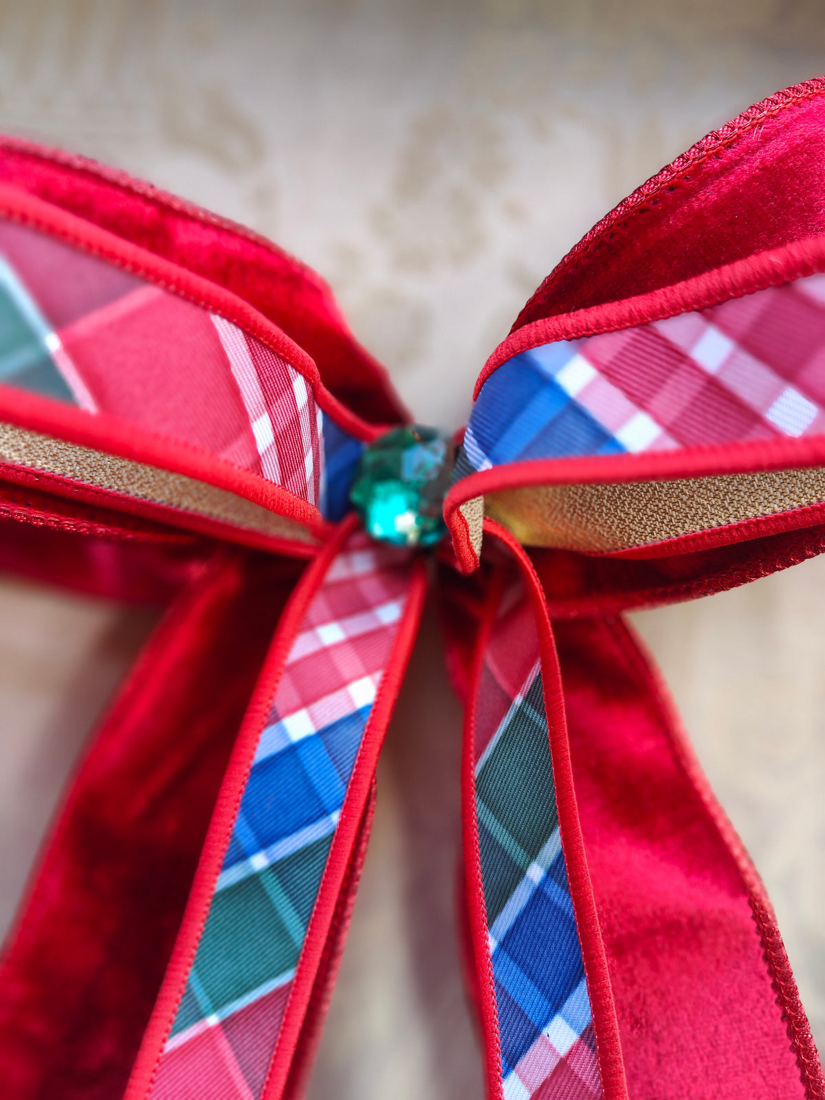 Christmas tree bows velvet designer ribbons Ralph Lauren style tartan