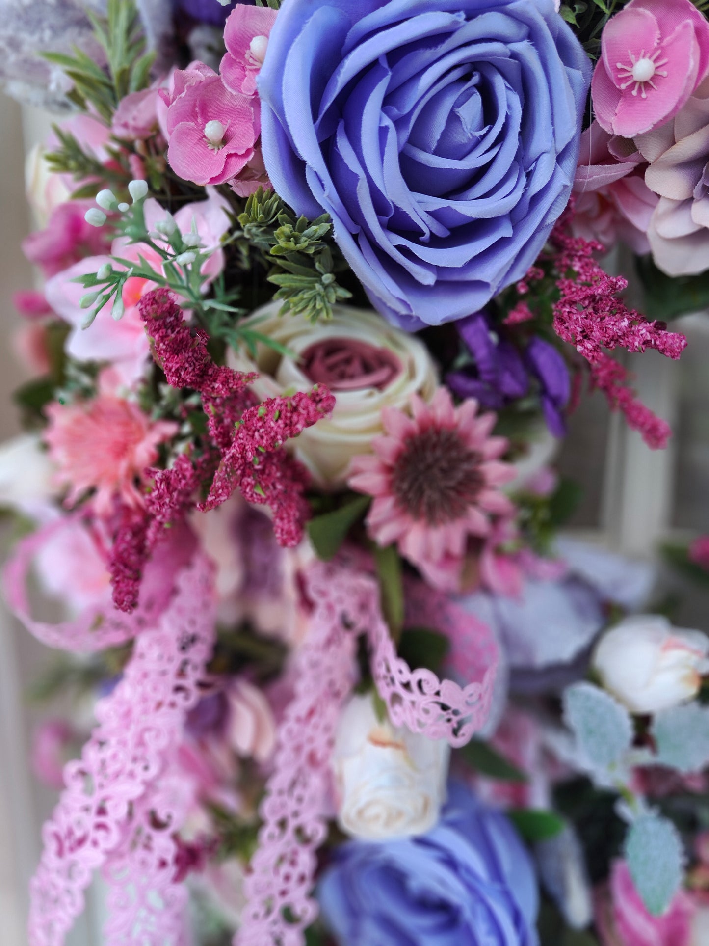 Pink lilac lavender wreath roses Bridgerton door wreath hanger large Spring Summer artificial flowers