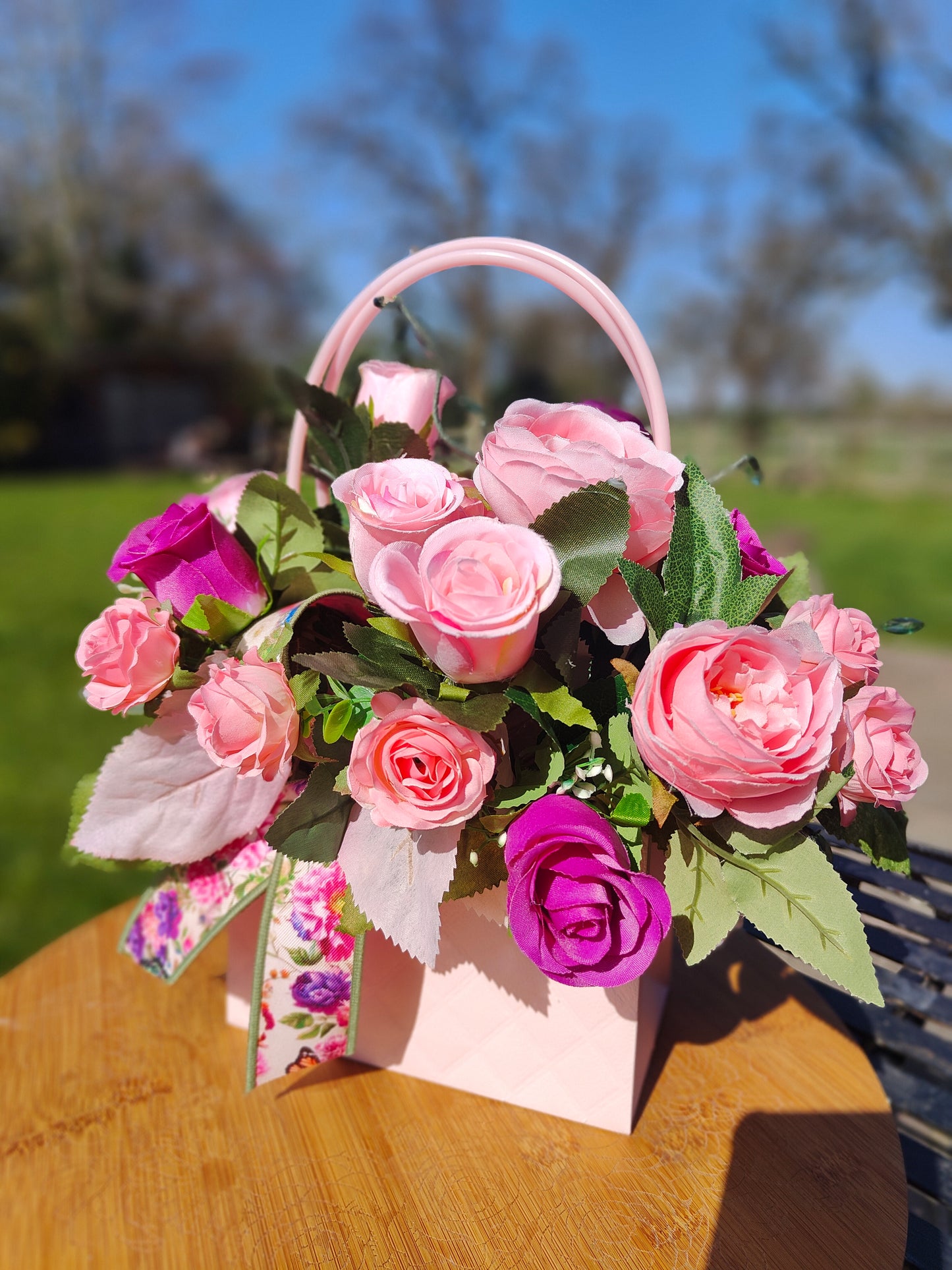 Flowers artificial floral arrangement gift present handbag home decor bridesmaid flowers