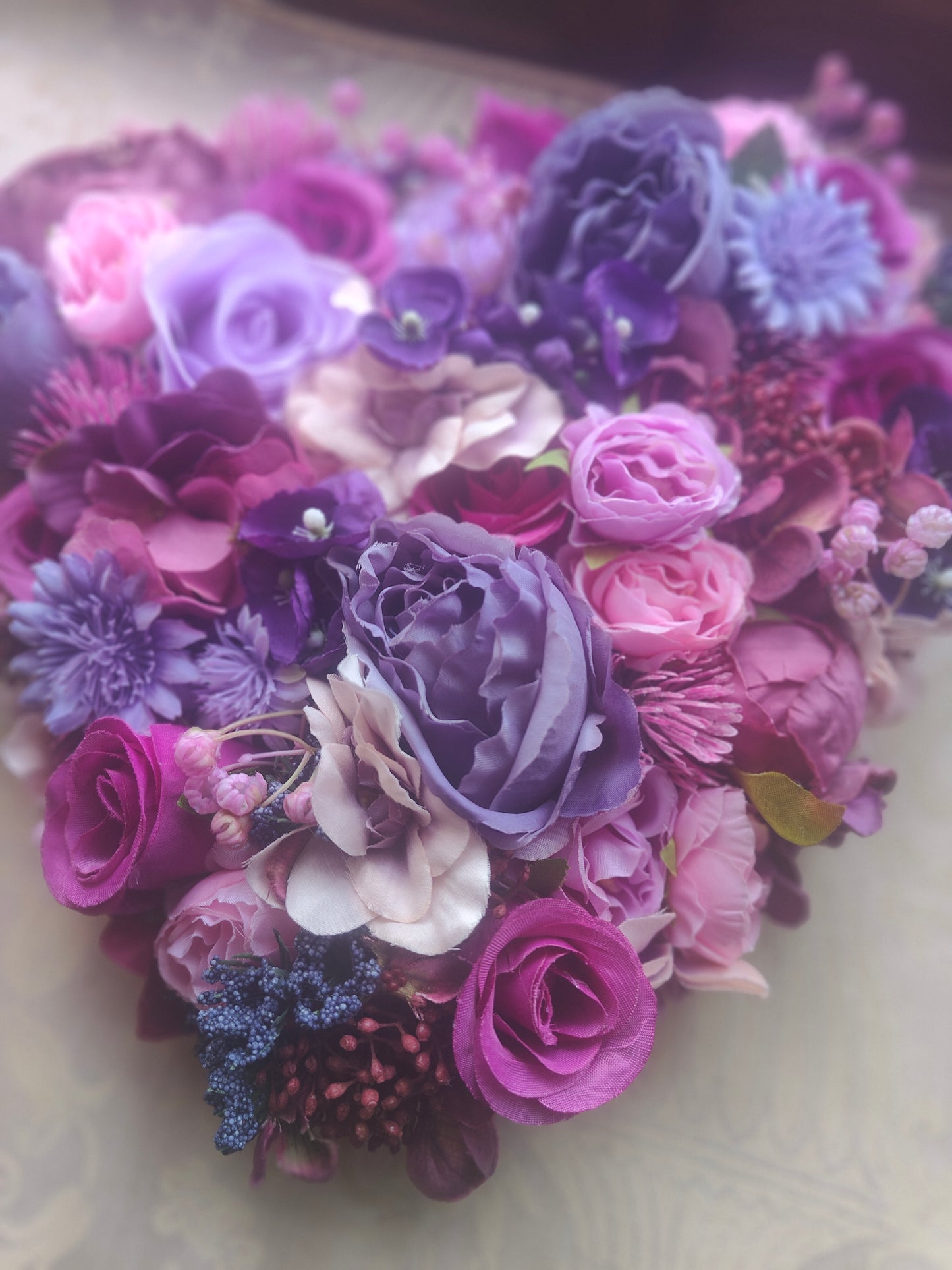 Heart wreath lilac lavender mauve pastel pinks gift mother's day memorial door hanger patio decor