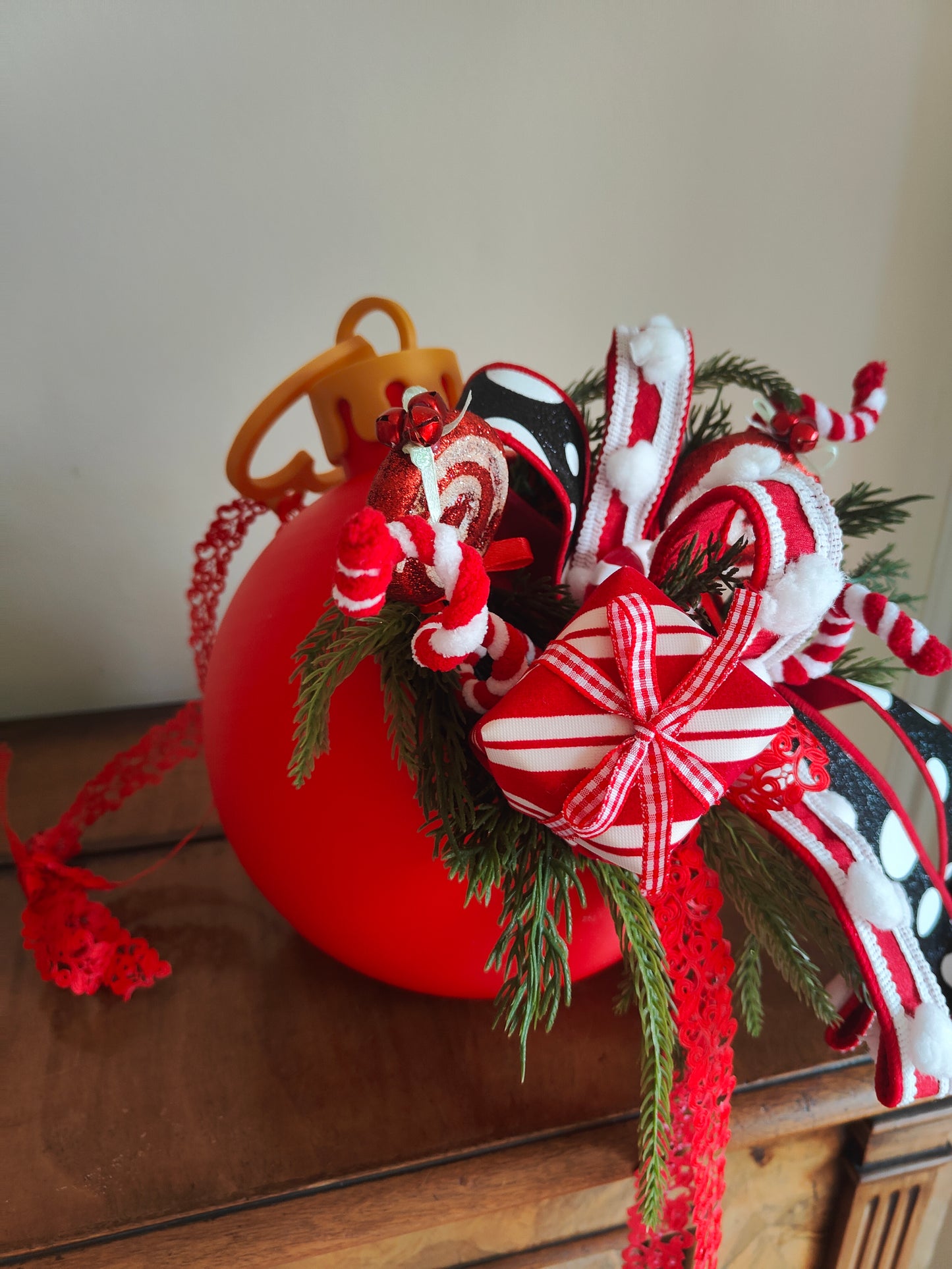 Large red bauble red and white Christmas decoration