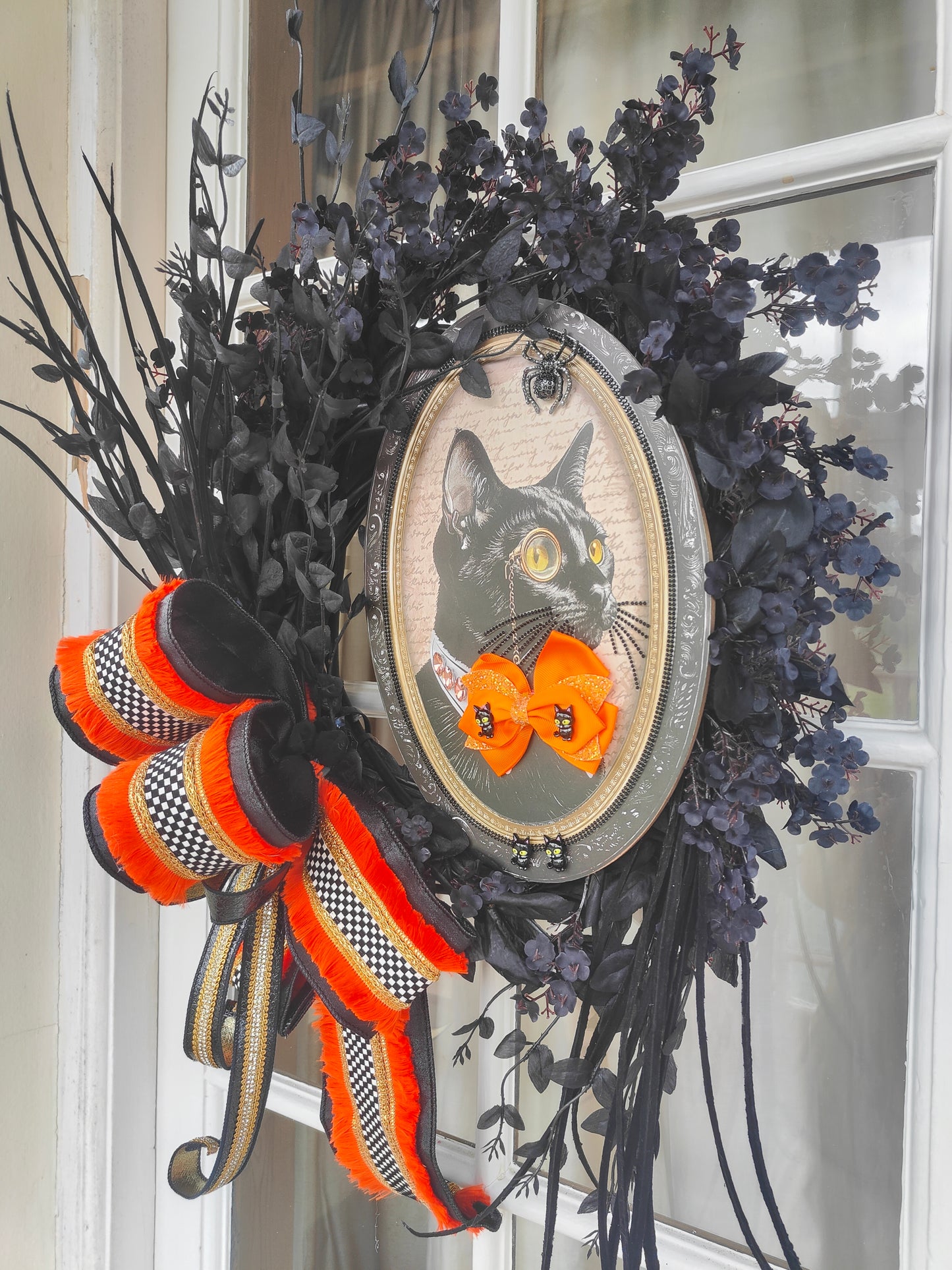 Halloween black cat deluxe Gothic glam wreath