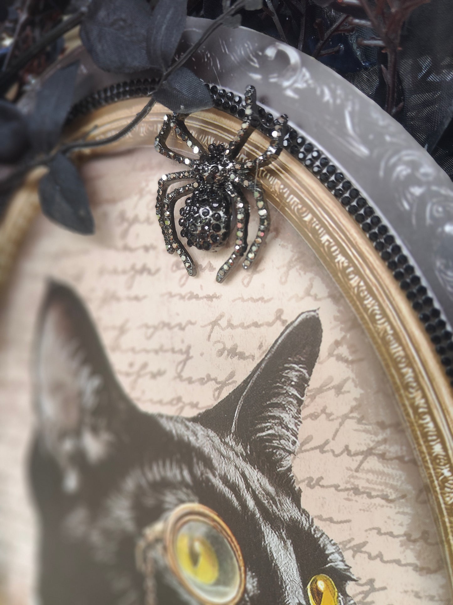 Halloween black cat deluxe Gothic glam wreath