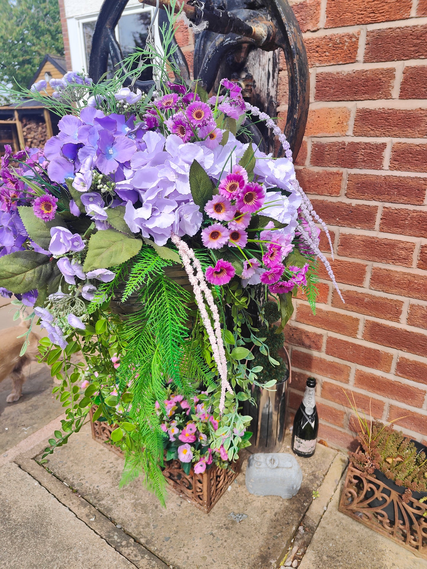 Hanging basket lavender lilac mauve large basket garden patio front door porch