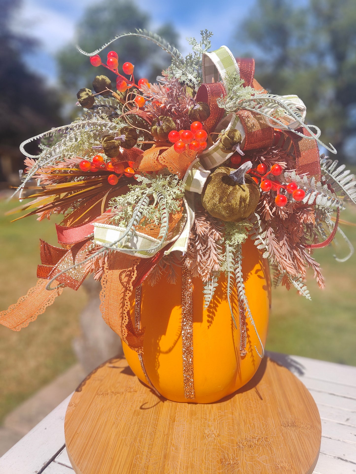 Autumn Large pumpkin jack o lantern decoration arrangement centrepiece display