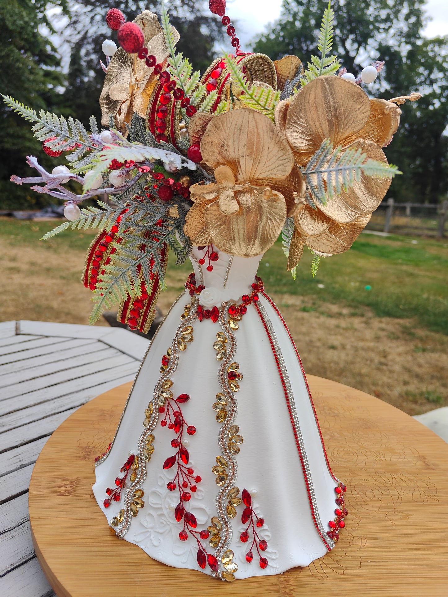 Christmas vase centrepiece tablecentre dress princess Cinderella gown decorated bling