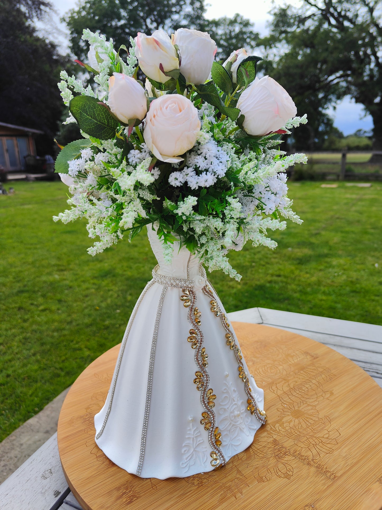 Wedding dress vase tablecentre hen party wedding table flowers, princess party
