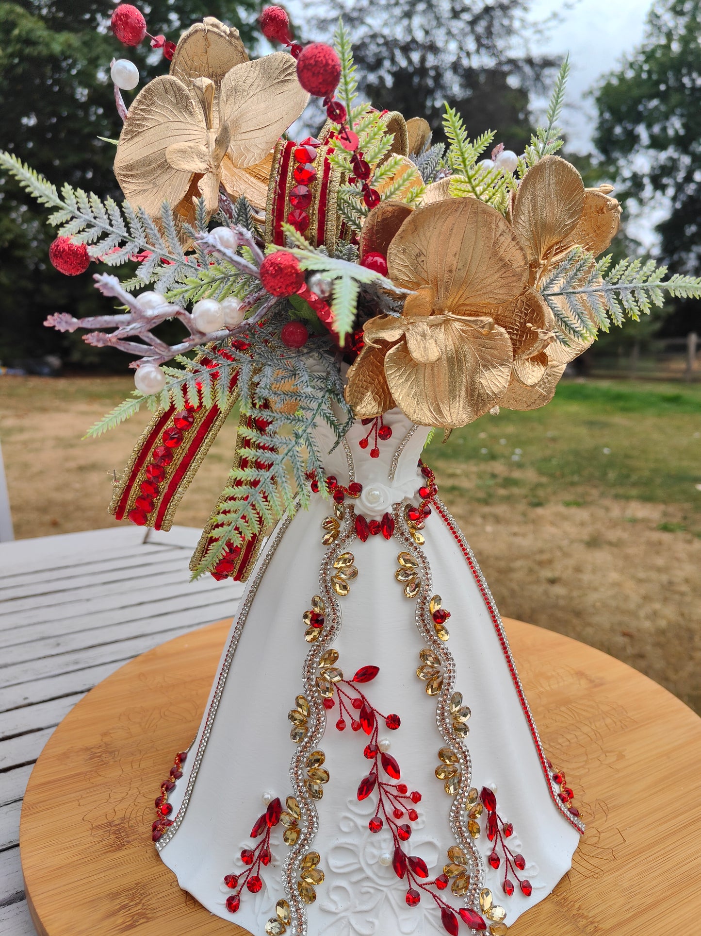 Christmas vase centrepiece tablecentre dress princess Cinderella gown decorated bling