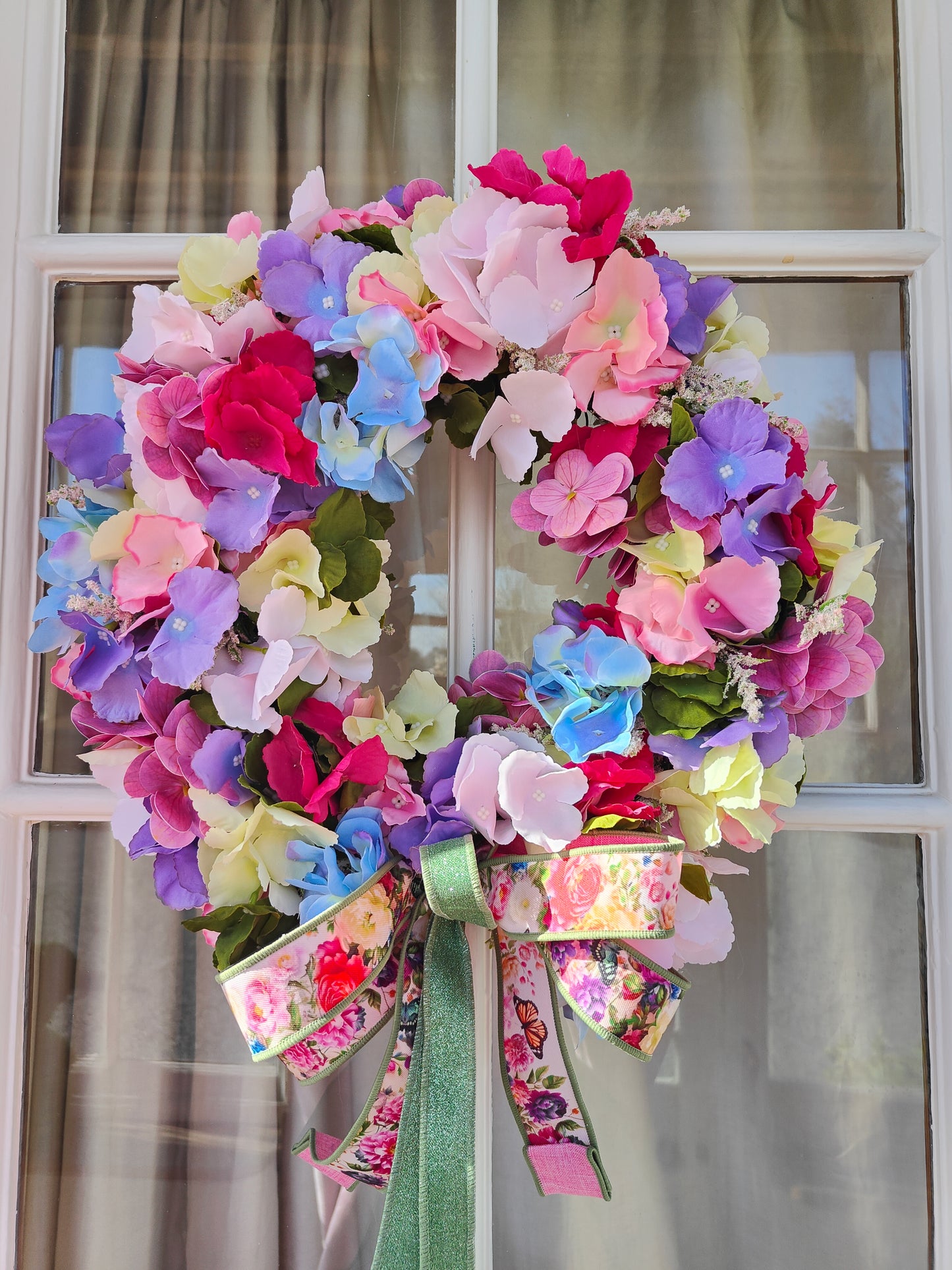 Spring wreath hydrangea Spring Summer multi colours pinks lavender blue Bridgerton pastels
