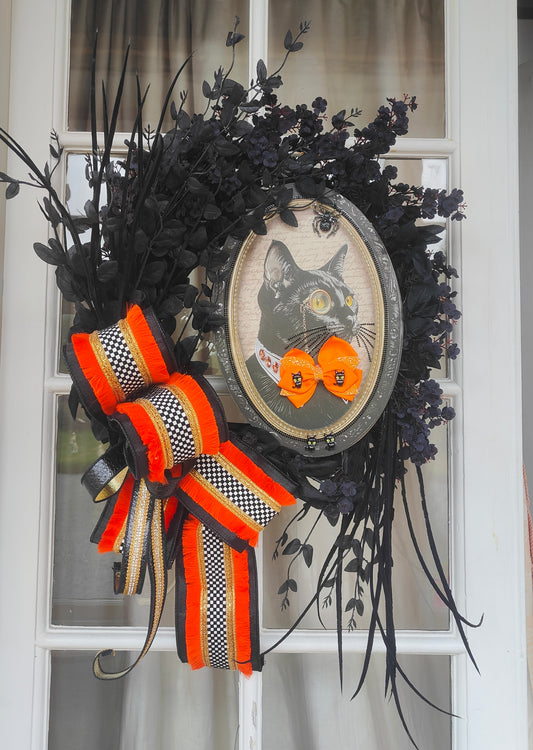 Halloween black cat deluxe Gothic glam wreath