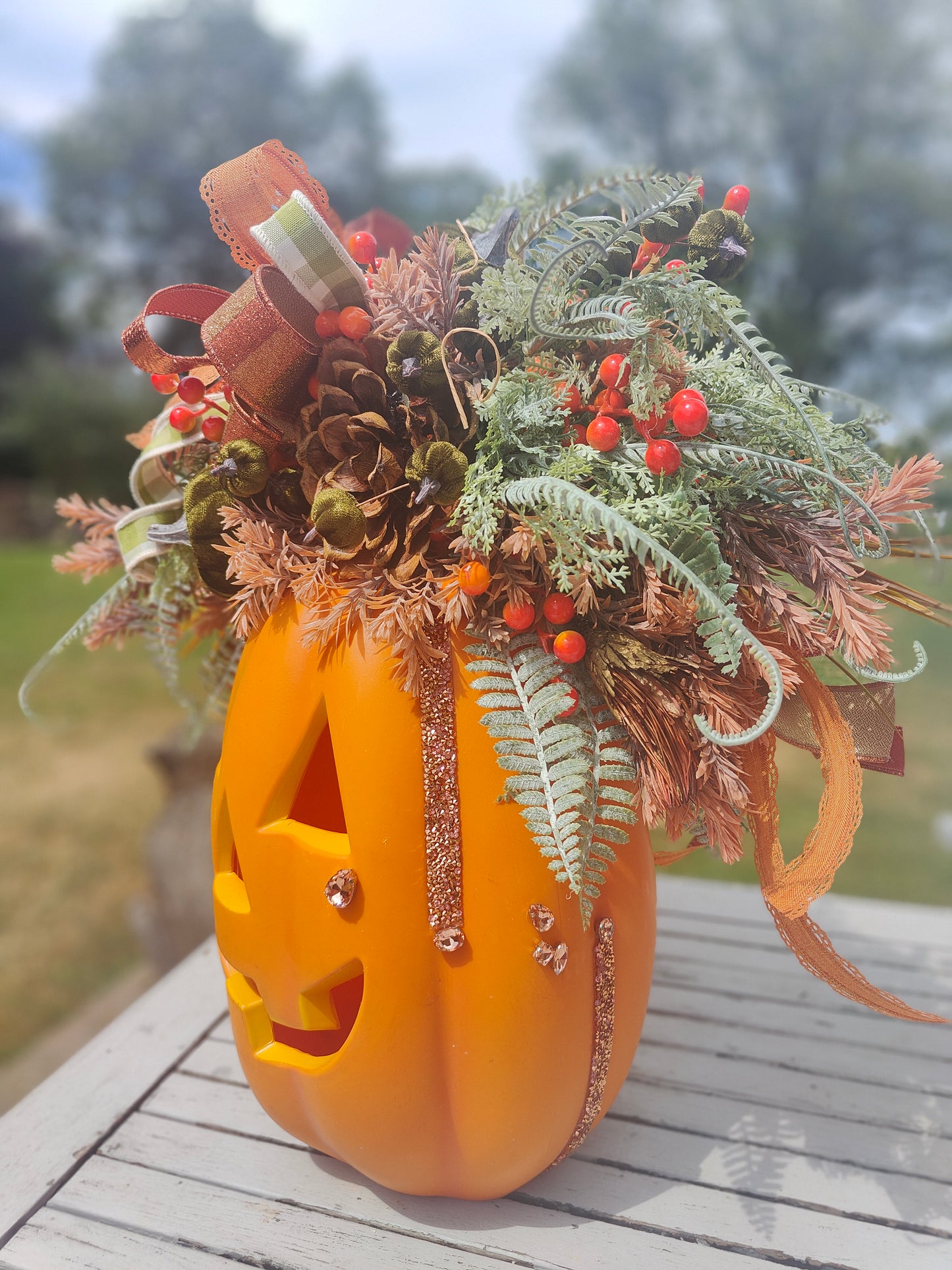 Autumn Large pumpkin jack o lantern decoration arrangement centrepiece display