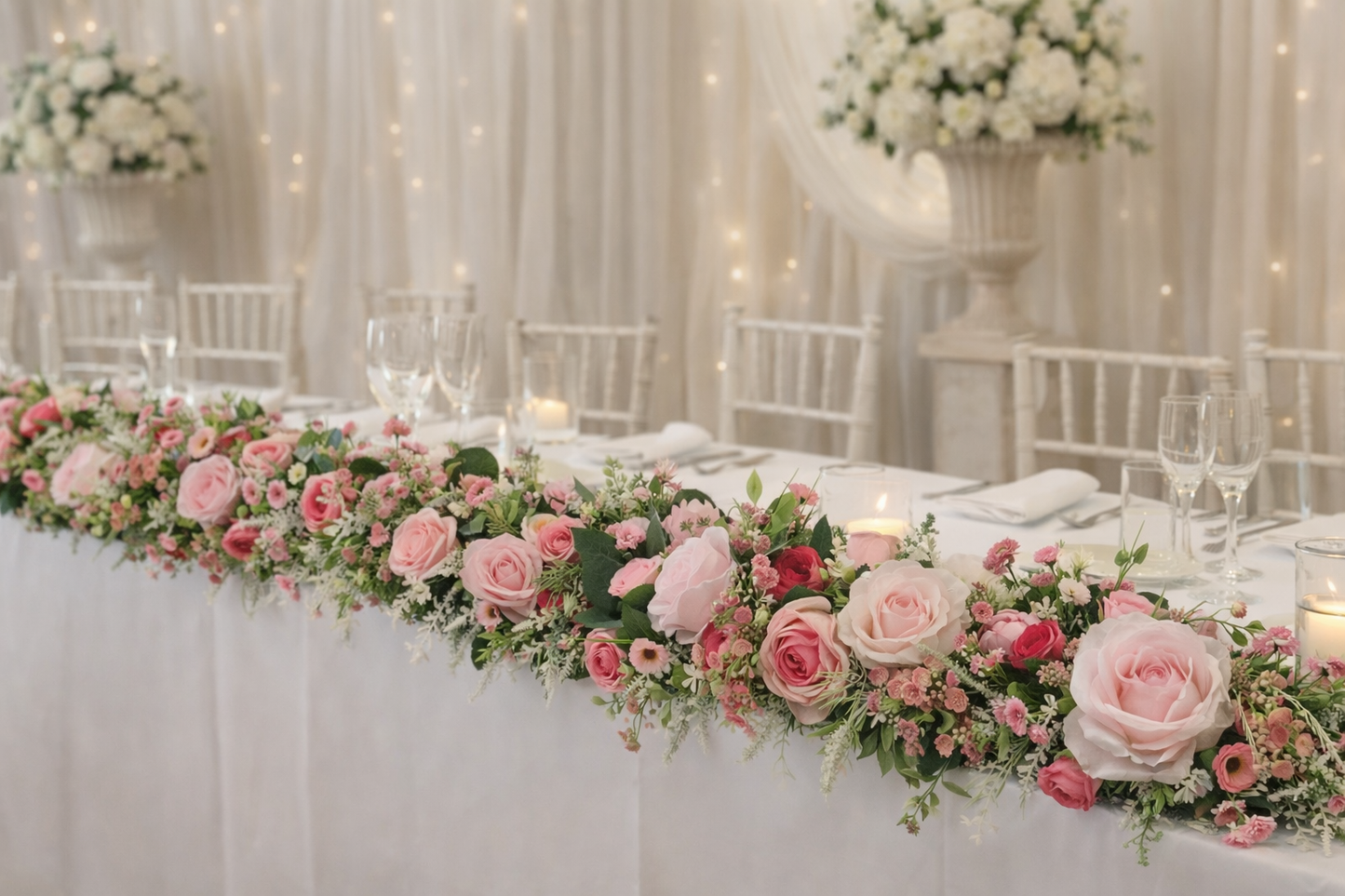 Garland pink artificial flowers door wedding flowers kitchen mantelpiece fireplace surround