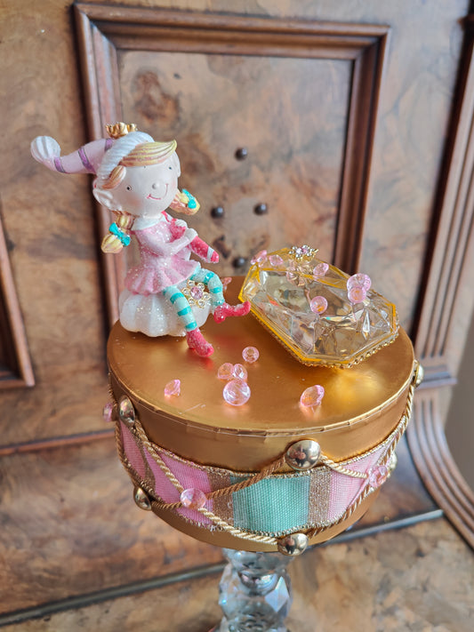 Christmas drum decoration December Diamonds fairy elf pink and mint green
