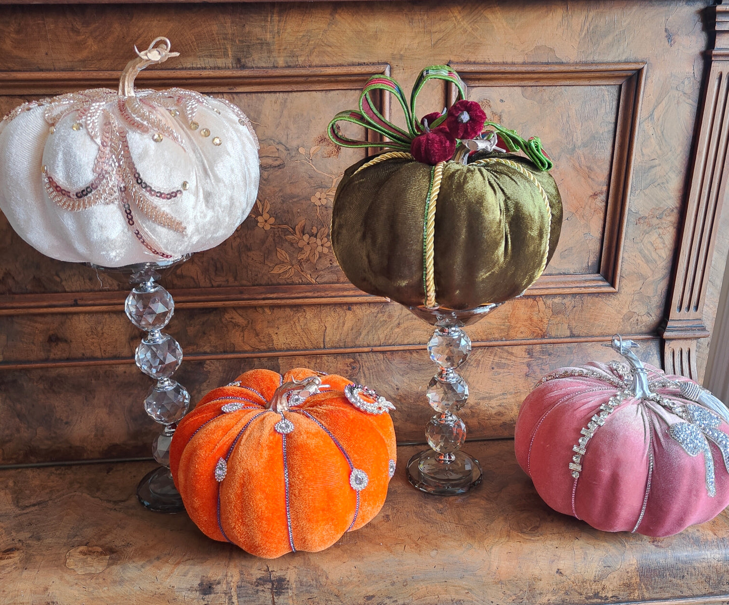 Pumpkins velvet bling pumpkins orange cream green pink Autumn decor