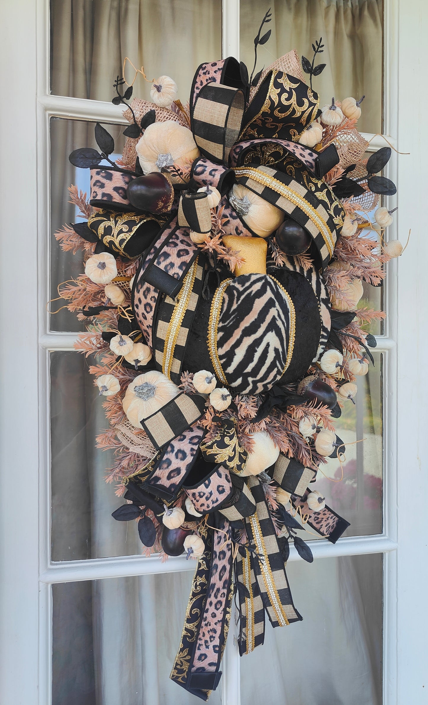 Autumn swag wreath leopard print pumpkin home decor Autumn colours bling diamante embellishment